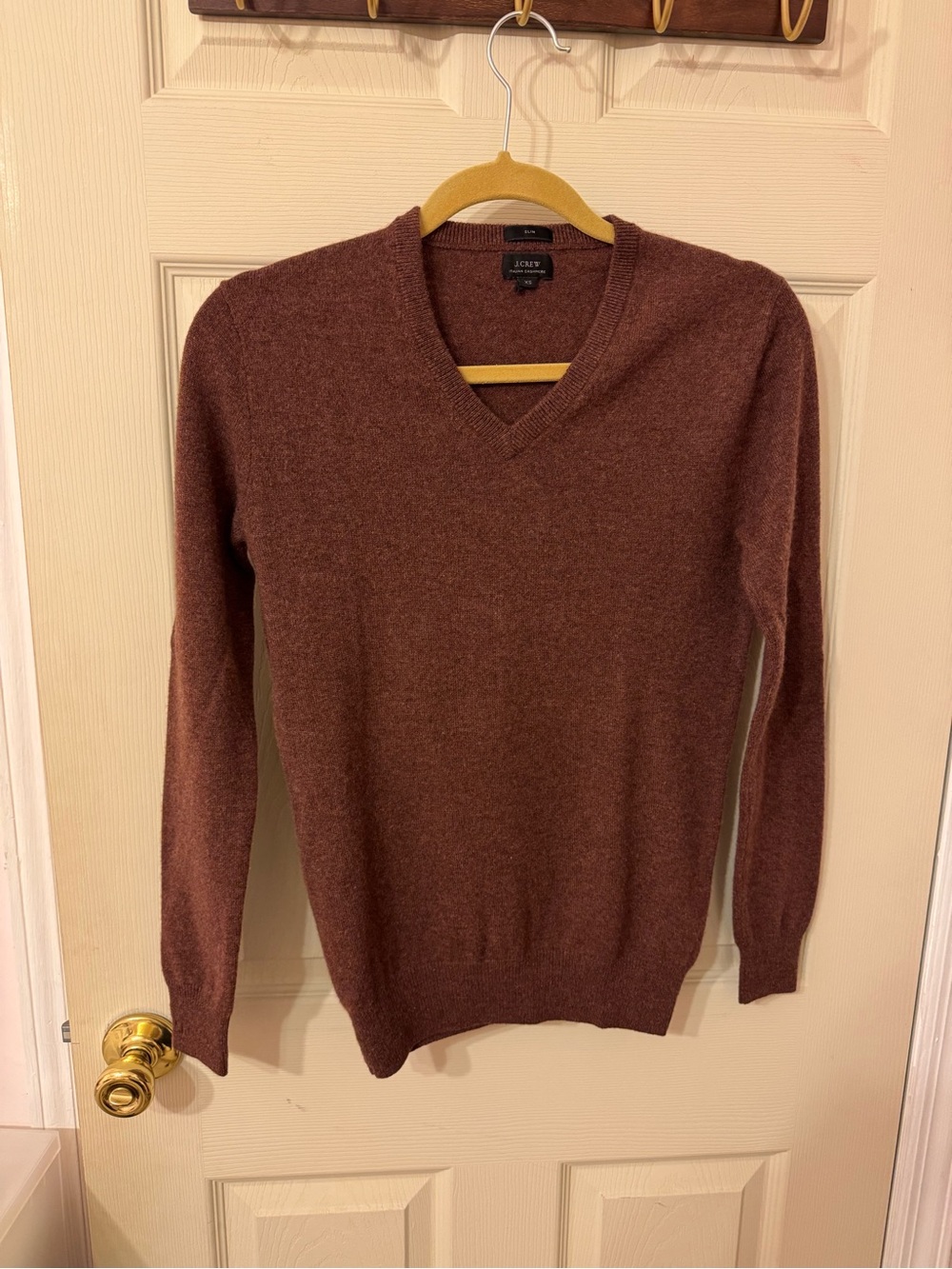 J.Crew Men's 100% Italian Cashmere V-Neck Sweater Brown Slim Fit XS